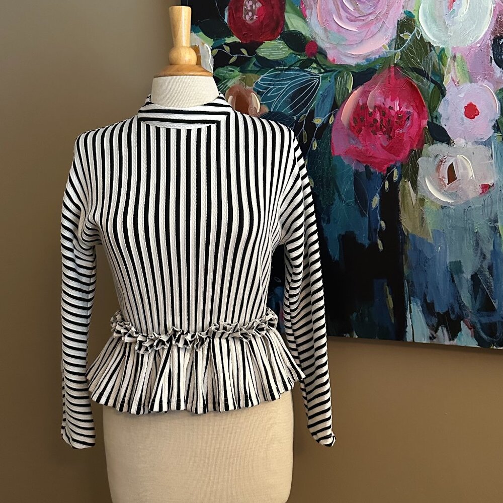 Gracia Black & White Striped Peplum Top Women's Size Small